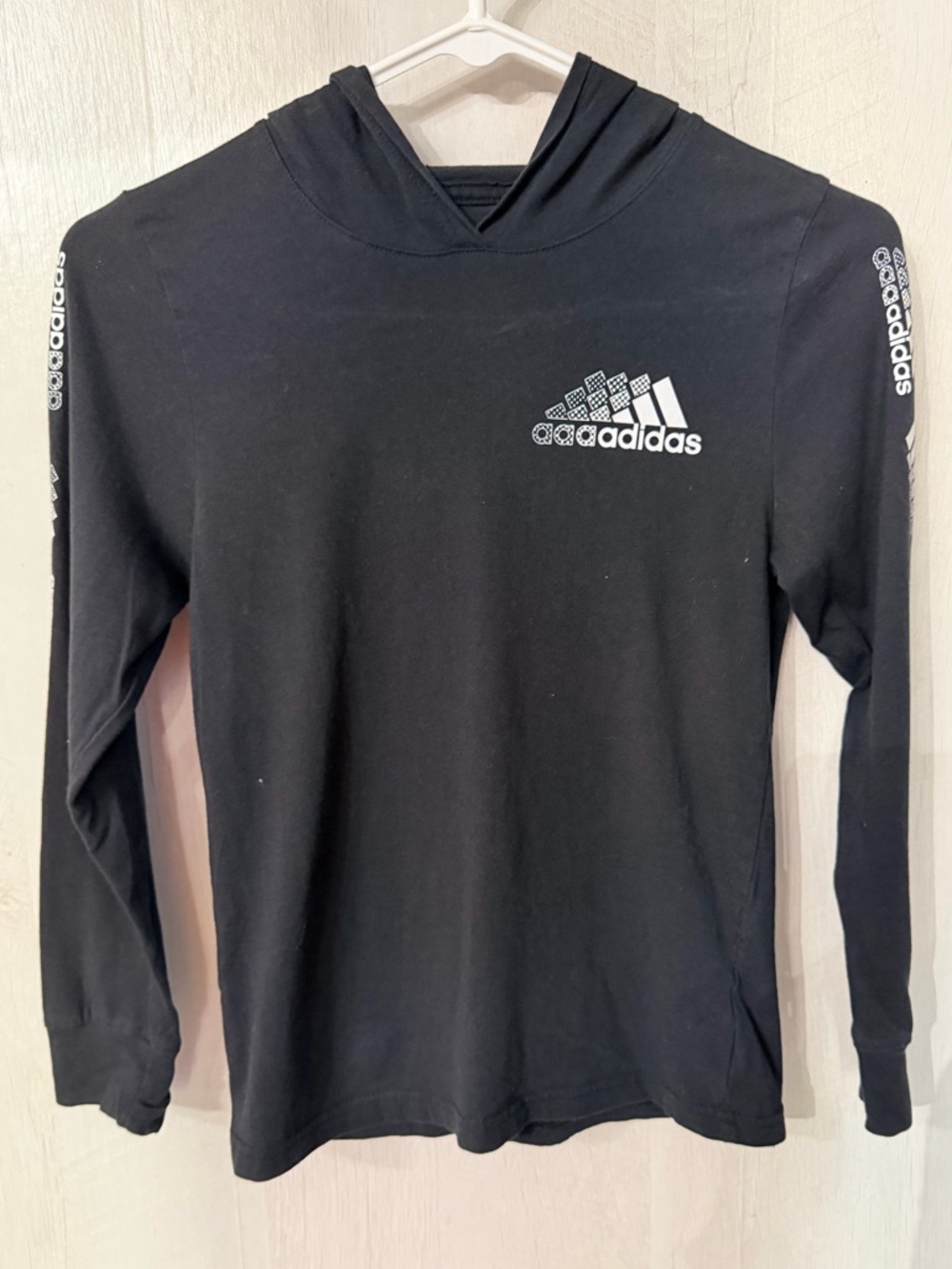 adidas Black Hoodie with White Logo and Sleeve Branding